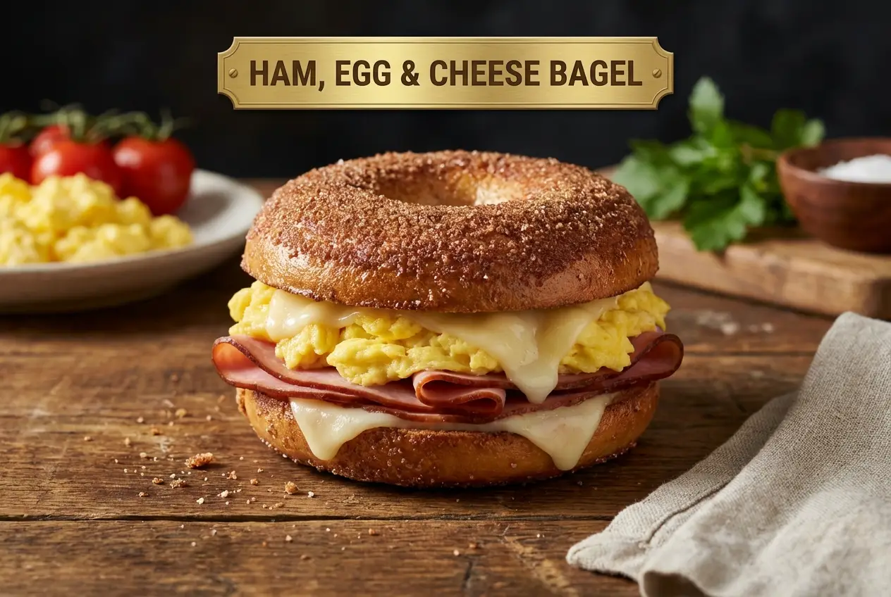 Ham, Egg & Cheese on Cinnamon Crunch Bagel